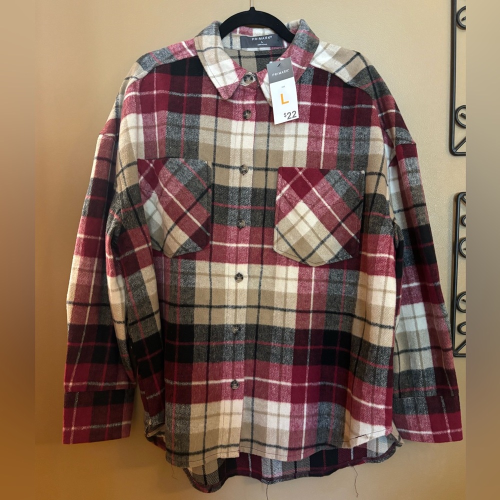 Women’s Plaid Flannel Button-Up Shirt Size Large NWT